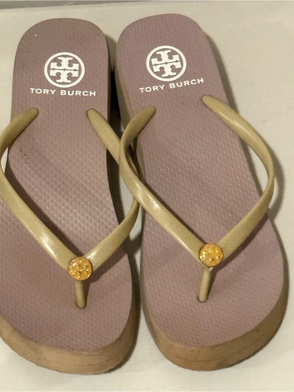 Tory Burch Beige-Strap Pink Tan‎ Footbed Platform Sandals Sz 7 M